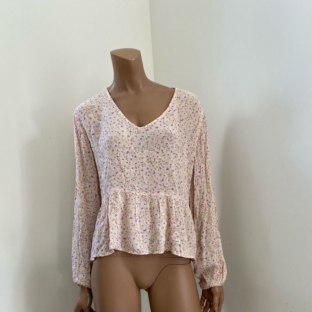 Sim & Sam pink floral peplum long sleeves top L
